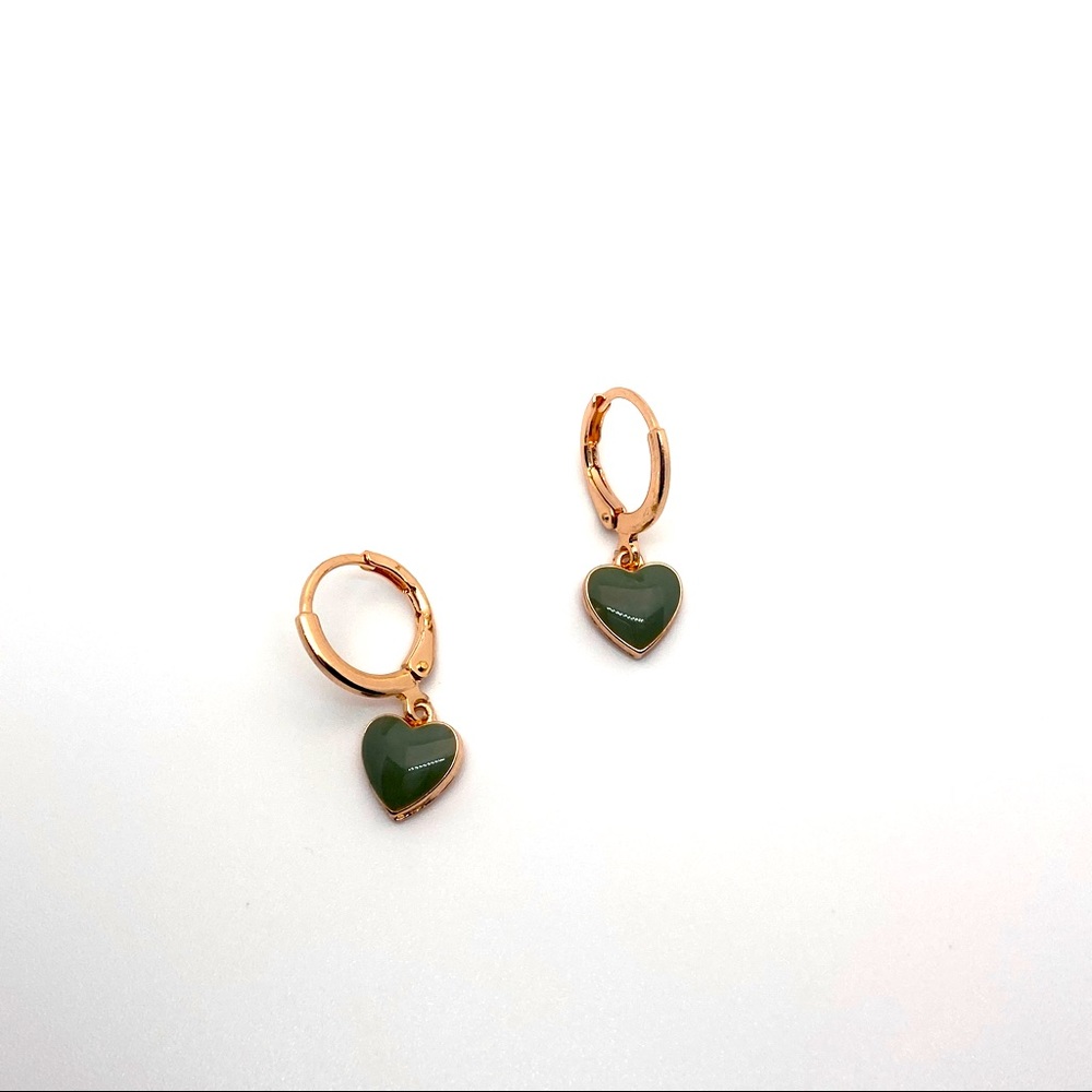 Green Heart Huggie Earrings